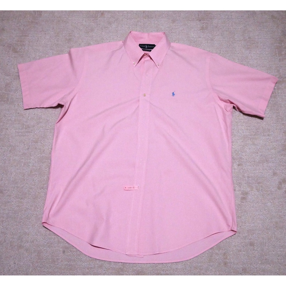 Vintage Polo Ralph Lauren Mens Classic Fit Gingham Shirt Pink Short Sleeve Large